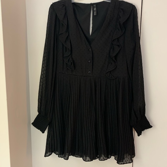 Zara Black Swiss Dot Jumpsuit Pleated Dress - Picture 9 of 16